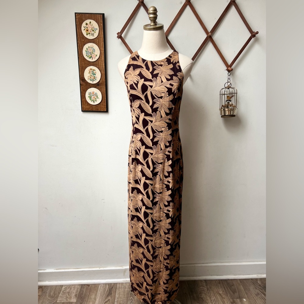 90s Vintage Tropical Floral Halter Maxi Dress - Picture 10 of 10